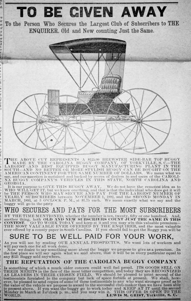 Ad run in the Enquirer to secure additional subscribers to the newspaper.