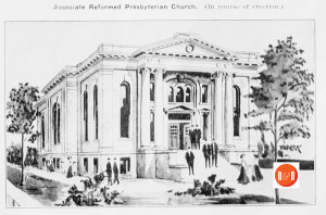 Etching of the A.R.P. church in 1912 - Courtesy of the Historical Center 