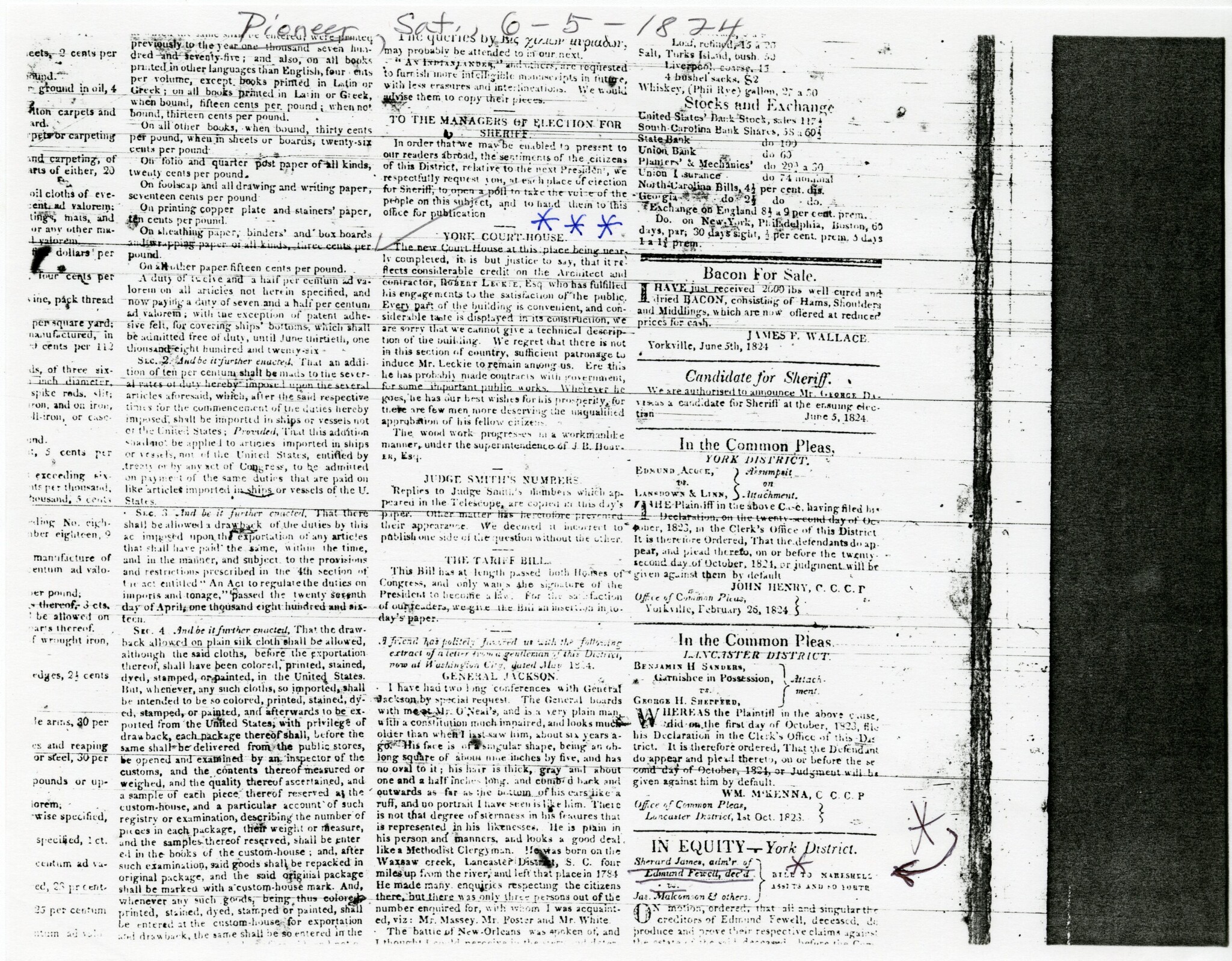 1824 NEWSPAPER ARTICLE ON NEW COURTHOUSE AND ROBERT LECKIE - CONTRACTOR