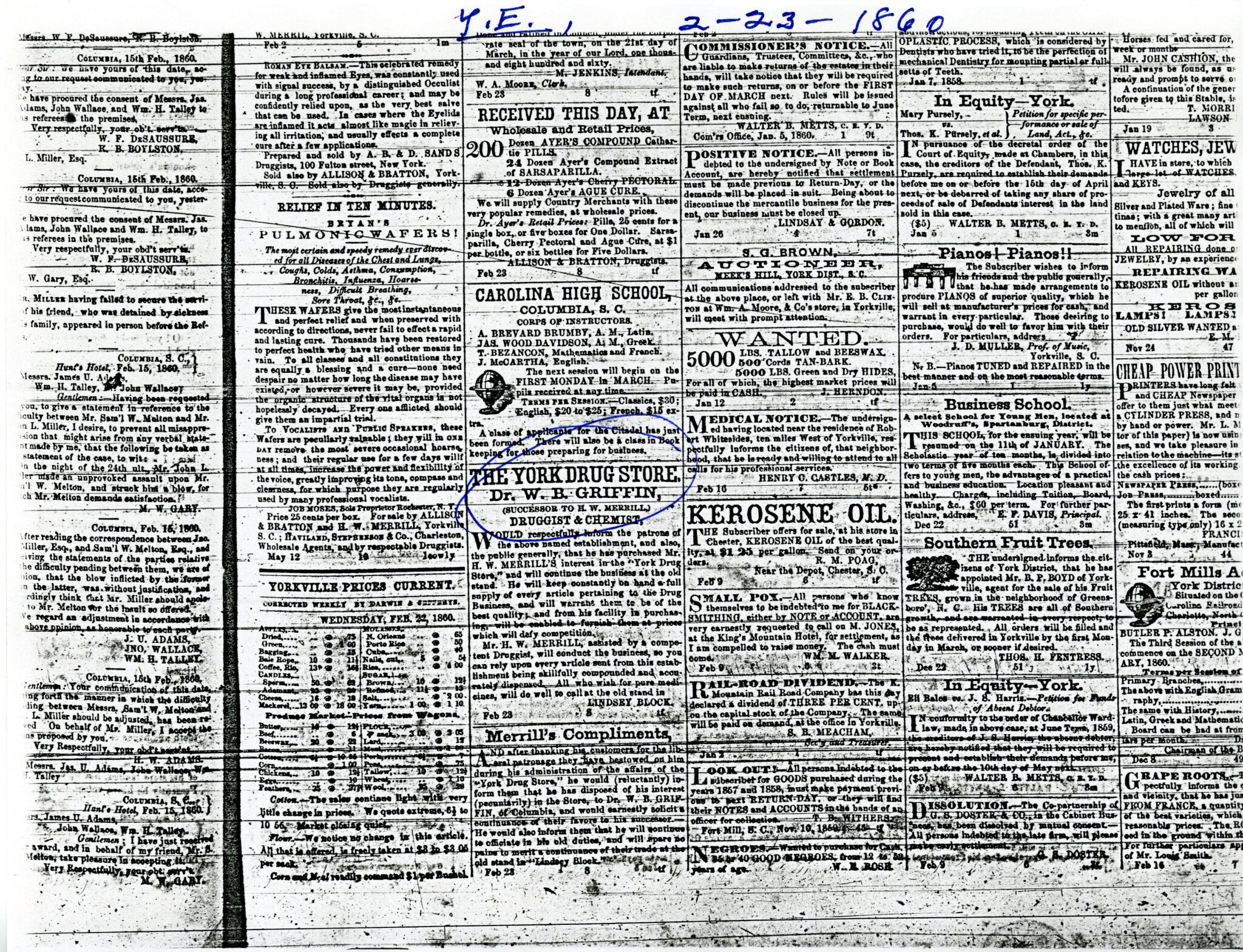 1860 - YORKVILLE DRUG STORE