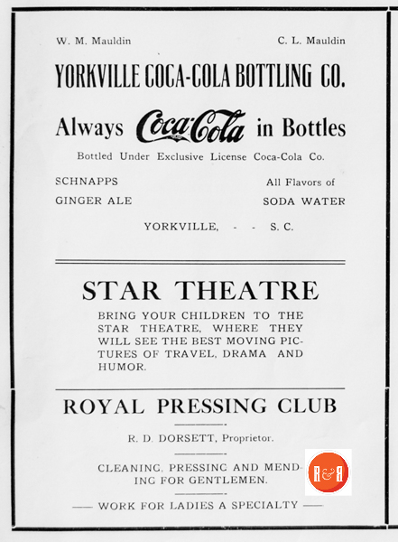 1912 advertisement for the Star Theatre on North Congress St., Yorkville, S.C.