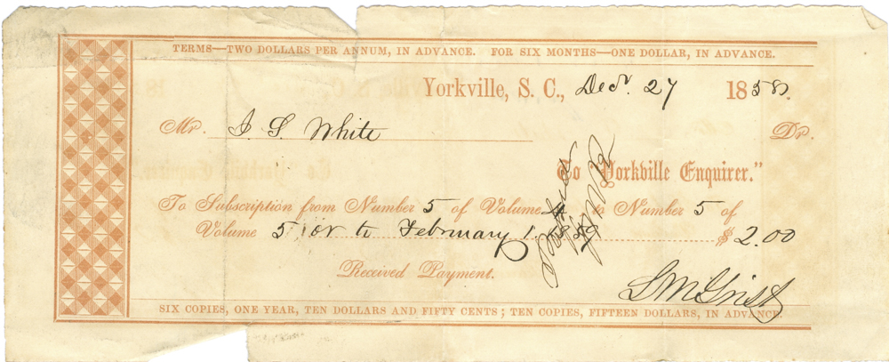 Receipt for subscription payment - 1858.