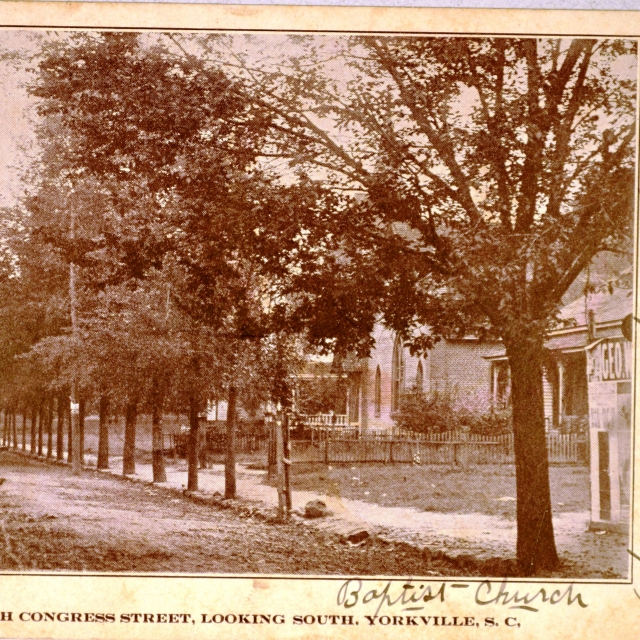 Note to the right of the church, there was once a dwelling on the corner of South Congress and West Jefferson. Courtesy of the Wingard Postcard Collection