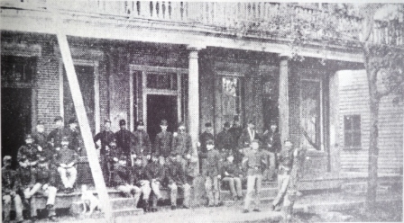 Federal troops on the porch of the Rose Hotel in circa 1870. [Courtesy of York County Its People and Its Heritage – 1983]