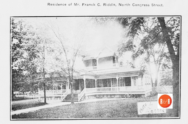 The Riddle home was on N. Congress Street. Circa 1912 image – courtesy of the YC Historical Society  – 2015