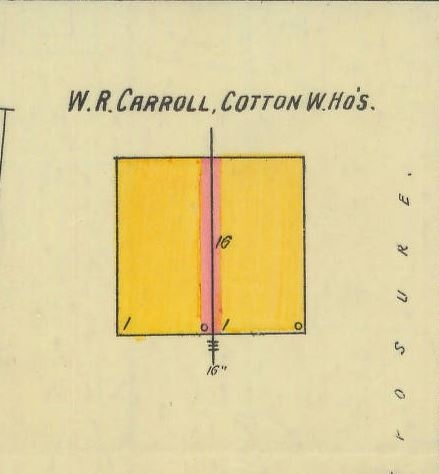 Cotton warehouse owned by W. R. Carroll of Yorkville in 1900.