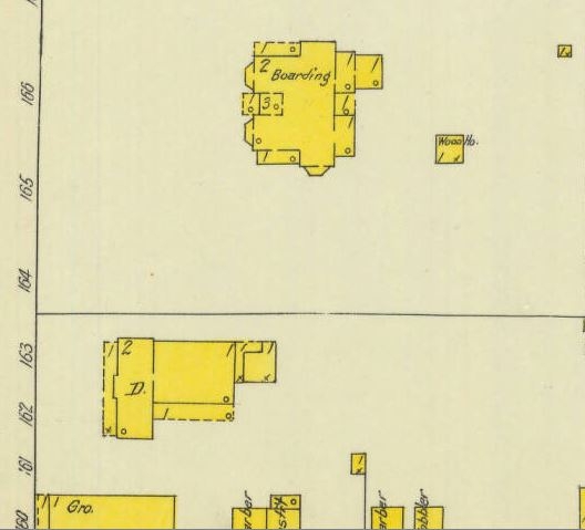 1910 – Sanborn Map showing the two historic homes demolished to make room for the shopping center.
