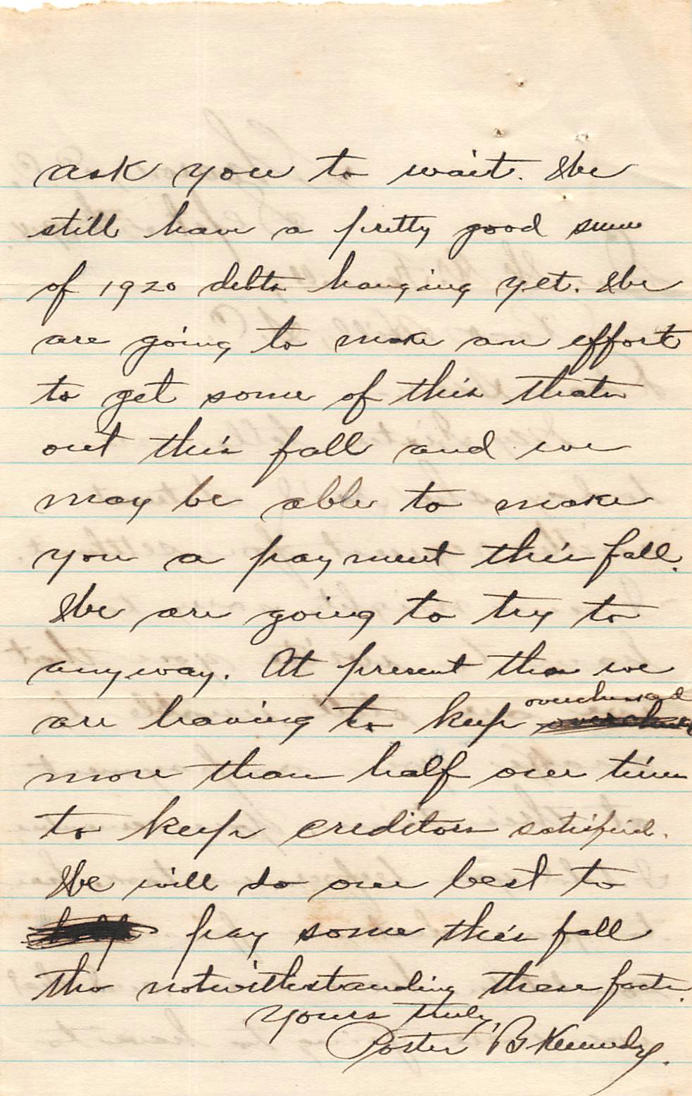 Porter Kennedy's Letter to Dr. W.W. Fennell of Rock Hill - 1924, p. 2