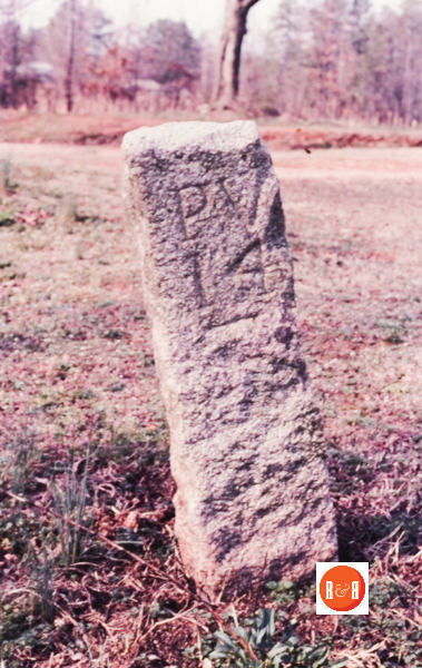 S.C. granite mile marker showing the Pinckneyville Crossing at being 14 miles along the Old Pinckneyville Road.  J.L. West Collection