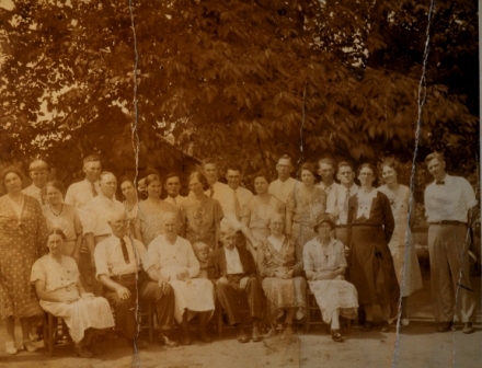 Members of the Rice family hold their annual reunion. It is believed this reunion took place at the Starr farm about a mile from the Howell’s farm, circa 1920’s.