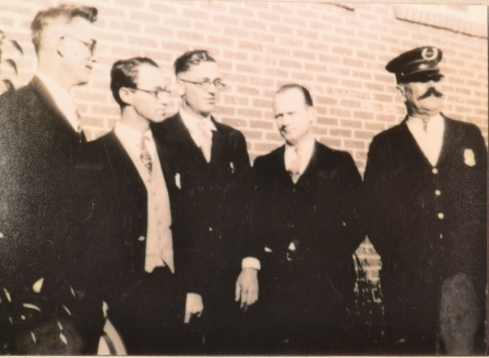 Sharon Town officials; (L-R) O.M Spurlin Sr., W.S. Gibson, Bratton Plexico, Dr. H.C. Floyd, and Bob Broome