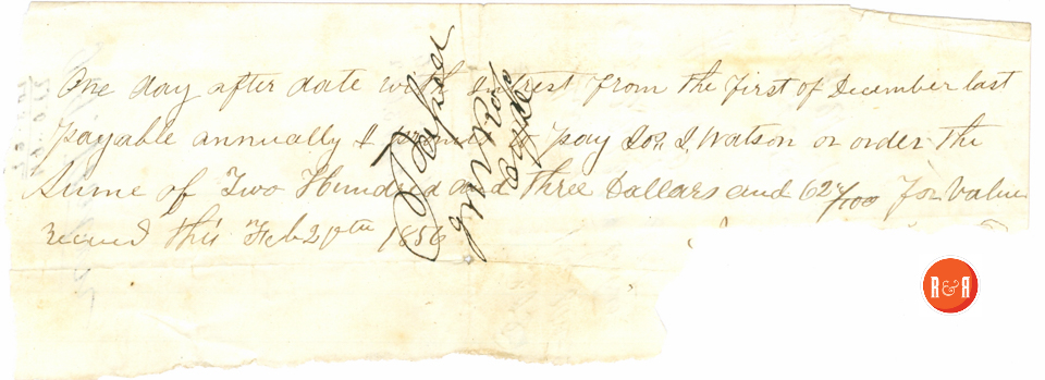 Joseph J. Watson and Ann H. White receipt - 1856 - Courtesy of the White Collection/HRH 2008