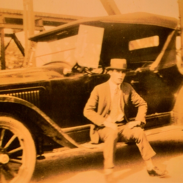 Paul Ferguson of Sharon, SC with his automobile at the Sharon – Hickory Grove bridge.