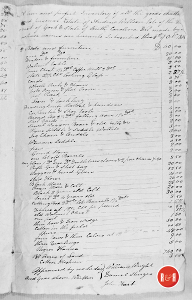 Inventory and sale of the Estate of Andrew Wilson, courtesy of the Hutchison Group 2021