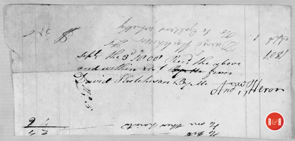 Back of above document: Andrew Heron's account with the Estate of Thomas Spratt May 1807.  Witnessed by H. White, J.P. and Oct. 10, 1807 - Hutchison Group 2021