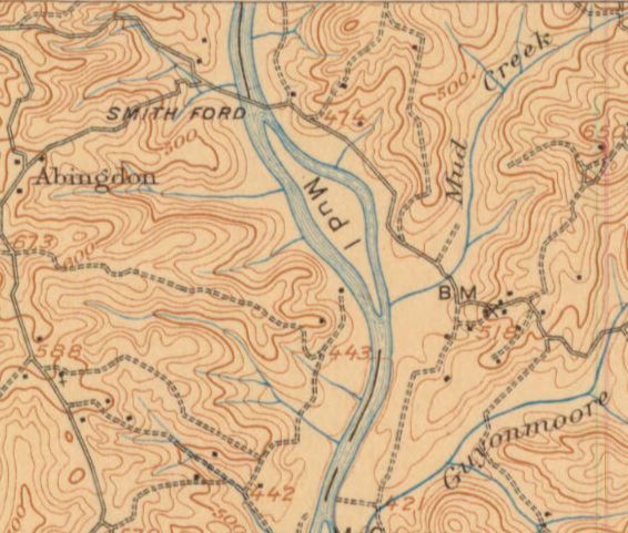 1907 - Topo Map showing Smith's Ford