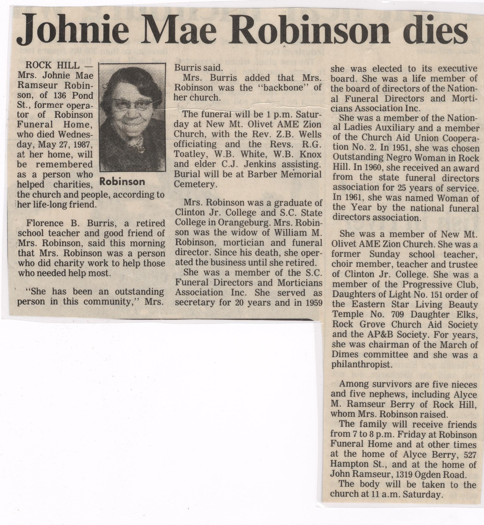 OBITUARY OF JOHNIE MAE ROBINSON - HERALD