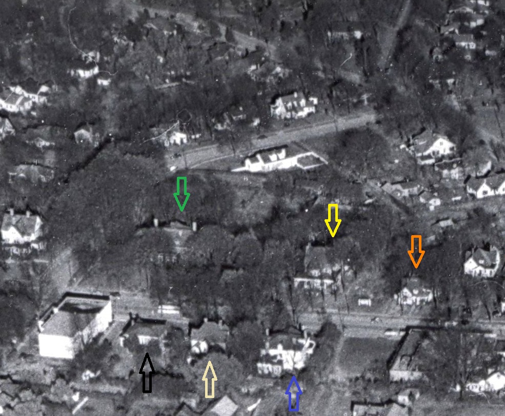 AERIAL OF OAKLAND HOUSES - YELLOW ARROW FOR THE PATRICK HOUSE