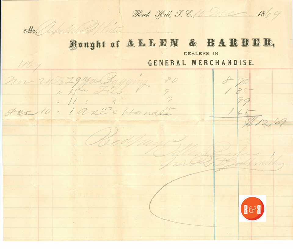 Ann H. White buys goods at the Firm of Allen and Barber - 1869  Courtesy of the White Collection/HRH 2008