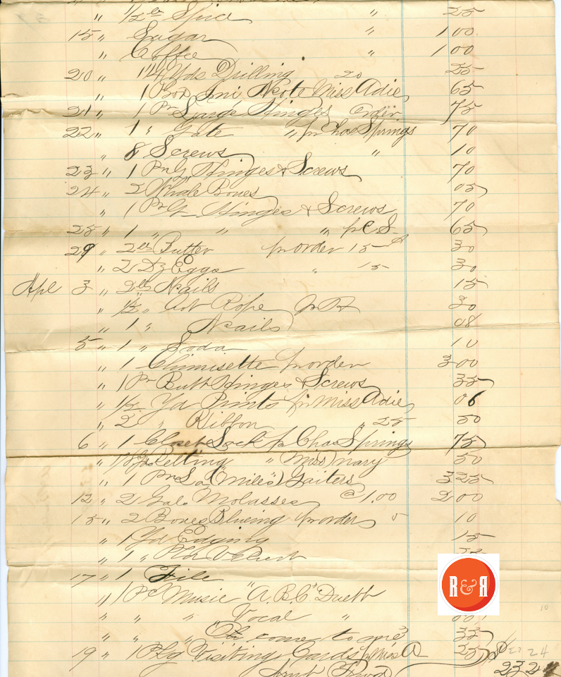Ann H. White buys goods at the Firm of Allen and Barber - 1871  Courtesy of the White Collection/HRH 2008 p. 2