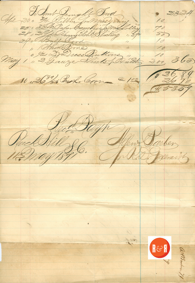 Ann H. White buys goods at the Firm of Allen and Barber - 1871  Courtesy of the White Collection/HRH 2008 p. 3