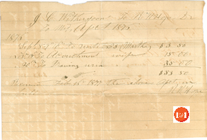 J.C. WITHERSPOON'S ACCOUNT WITH DR. R.H. HOPE - SERVICES - 1876 - Courtesy of the White Collection/HRH 2008