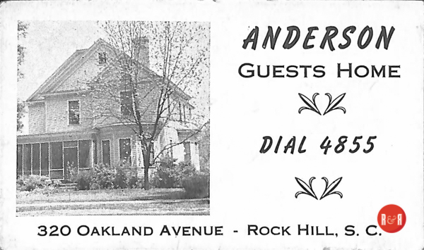 Mid 20th century postcard showing the Anderson's Guest House, formally the Gaston residence.  Courtesy of the AFLLC Collection - 2017