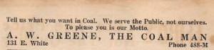 Coal Man's ad in 1925
