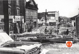 This section of downtown's East Black Street was being demolished in the early 1960s as part of the urban renewal project. It was along this area the DeWitt's Bicycle Shop as well as A.B. Pose and Company originally were in operation. Courtesy of the Couick Collection.