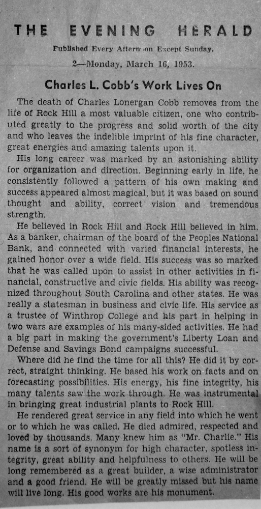 C.L. COBB'S WORK CONTINUES