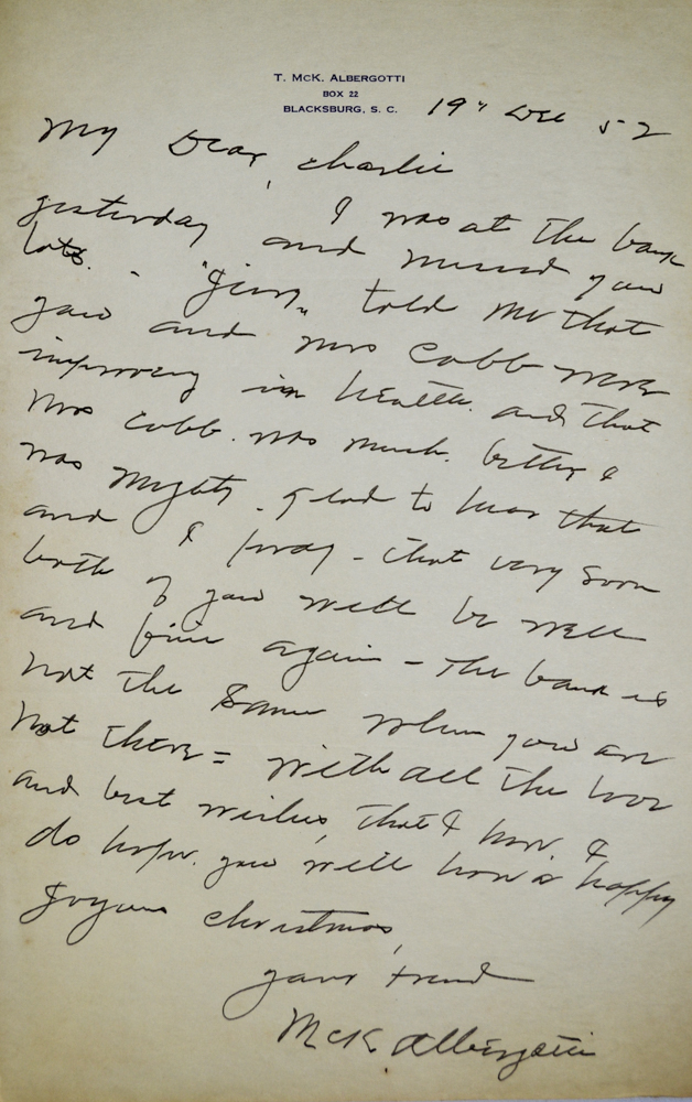 Mck. ALBERGOTTI LETTER