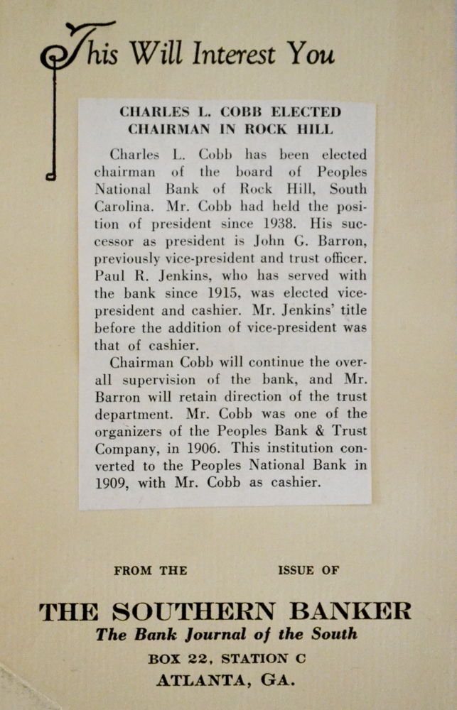 PEOPLES BANK GETS NEW CHAIRMAN