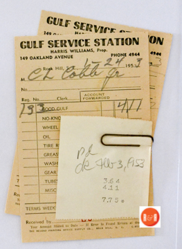 Gas receipts from the Williams Station in 1953. Courtesy of the Cobb - Allen Collection, 2017
