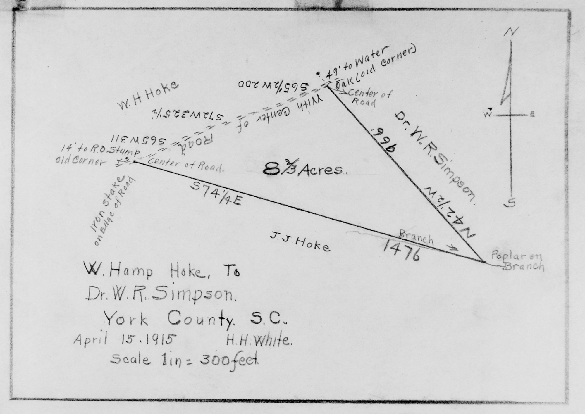 PLAT OF LAND FROM W. HAMP HOKE TO W.R. SIMPSON, MD -  1915