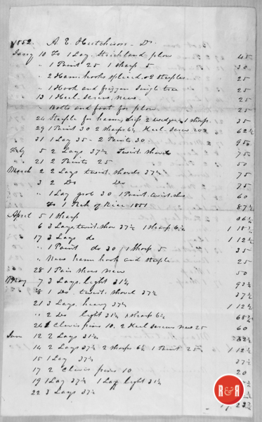 Account of A.E. Hutchison and Mary Hutchison, p. 1 - 1852 Pd. and signed by A. Whyte Jan. 14, 1853