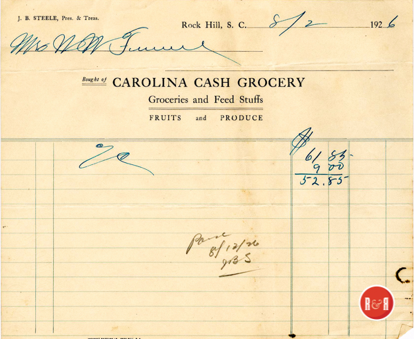 Note that J.B. Steele was the Pres. and Treasurer of Carolina Cash Grocery Co., Courtesy of the Fennell Collection - 2012