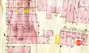 Sanborn Insurance Map of the subject, 1926 - 1959. Behind the store on Main Street, ran a railroad spur to the warehouses found behind the store in what is in 2015 the city's municipal parking lot. Courtesy of the Galloway Map Collection.