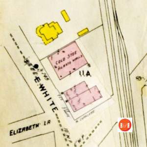 The Izard home, marked in yellow, was once on the East White Street's finest homes. Sanborn Insurance Map of the subject, 1926 - 1959. Courtesy of the Galloway Map Collection.