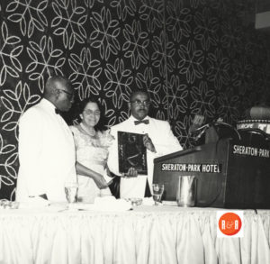 Johnie Mae Robinson receiving an award at the Sheraton Park Hotel convention of the Morticians ssociation in 1961 - New York, New York (Courtesy of the J.M. Robinson Collection)