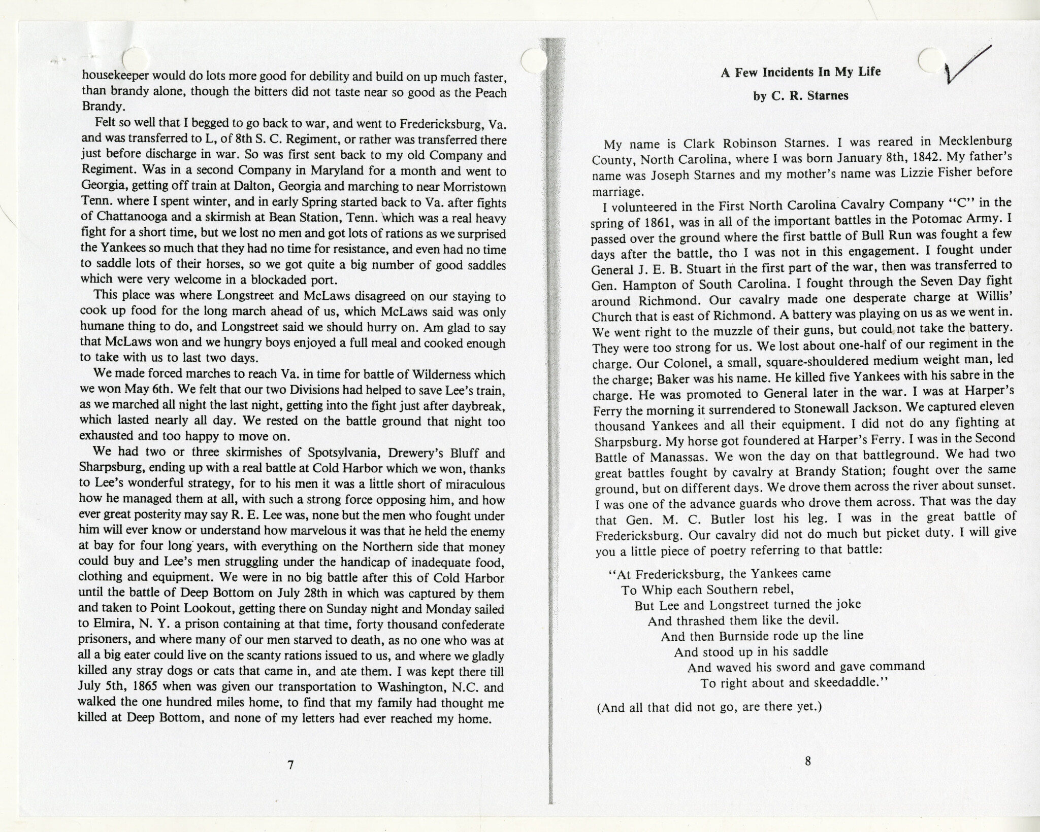 HISTORY OF THE WAR AND THE LOCAL KKK - Wm. B. White Collection - WU Pettus Archives p. 1