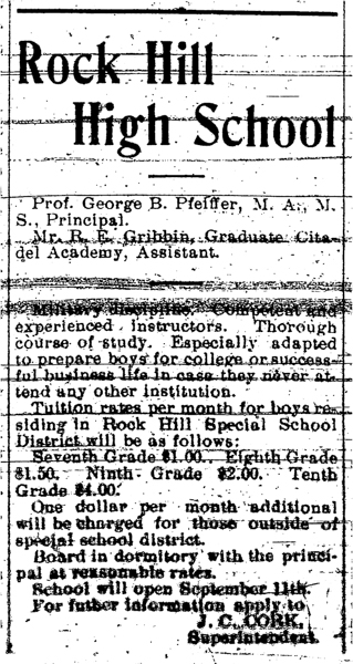 Ad for RH High School - 6.25.1908