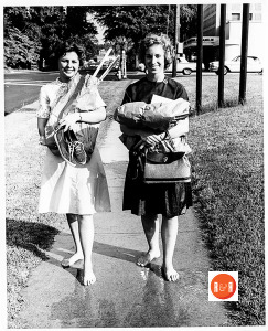Winthrop students returning from downtown Rock Hill pictured in front of the Willis Home. Note the Pix Theatre is in the rear. Courtesy of the Pettus Archives (Azer Collection), at Winthrop Archives.