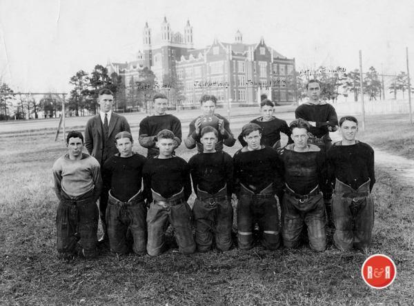 1923 High School players with the WTS showing in the background. Pictures in no order but not inclusive are: Blakely, Tutt Fewell, J.E. Matthews, Johnny Moore, Burgh Johnson, Miller and Alex Wylie. (Courtesy of the WU Pettus Archives)