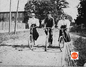 Cycling along Chatham Avenue near the Depot. Courtesy of the White - Presto Collection, Pettus Archives Collection at Winthrop University.
