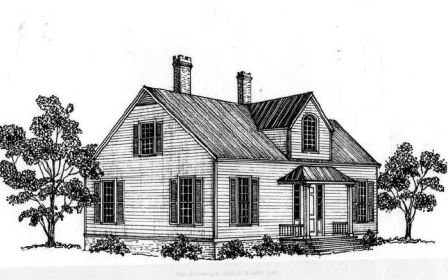 Drawing of the original Methodist parsonage that once stood on the oposite corner of Black Street but was moved to this location. In circa 1933 it was demolished to create the filling station.