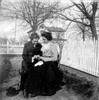 Jennie Russell & Sadi Friedheim in the side yard of the Friedheim home.