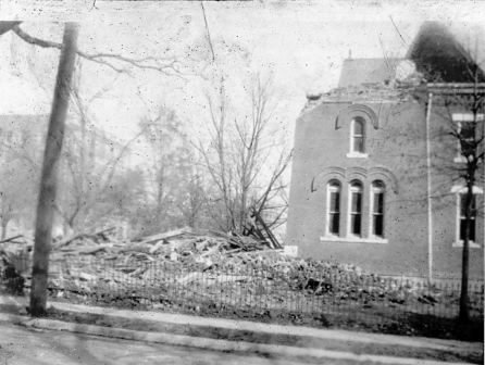 Storm damage in 1926 on the front and rear of the church.