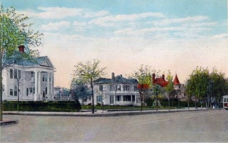View of the Whitner Home (left) with the Roddey and Anderson homes on a Rock Hill Post Card.