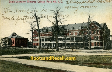 Note the old wooden porches on South Dorm at Winthrop College.