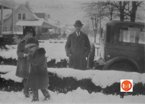 Another view of the Craig family in the snow along College Avenue.